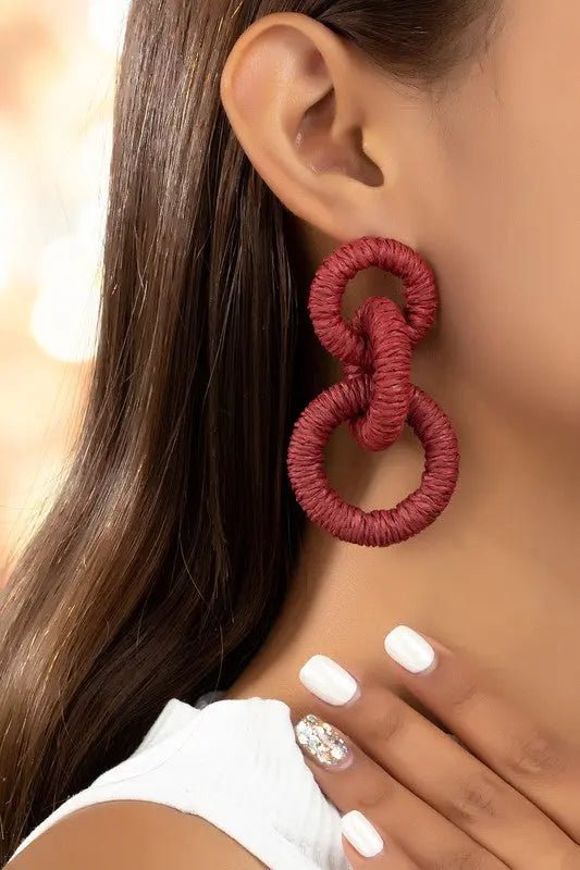 Hemp rope wrapped chunky wood hoop earrings - Couture Envy
