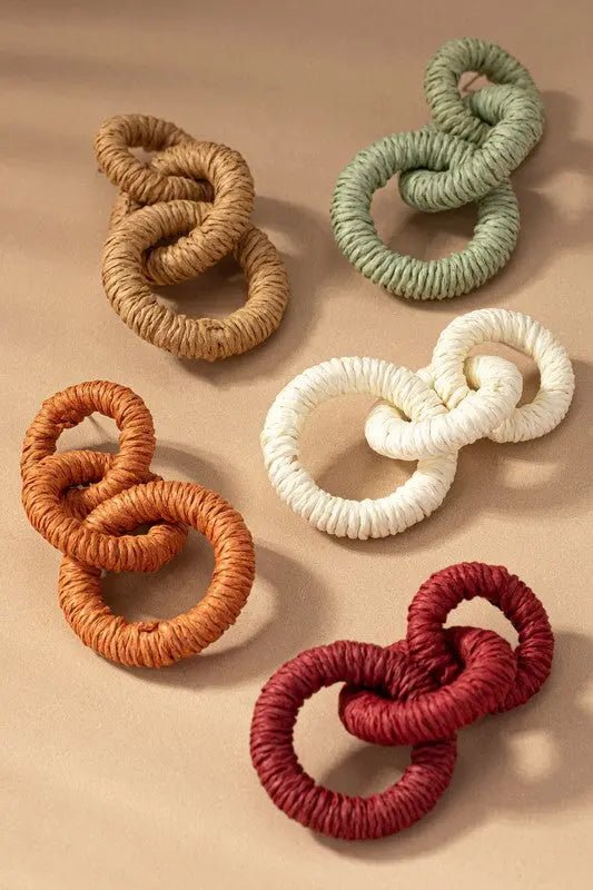Hemp rope wrapped chunky wood hoop earrings - Couture Envy