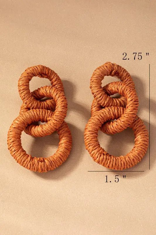 Hemp rope wrapped chunky wood hoop earrings - Couture Envy