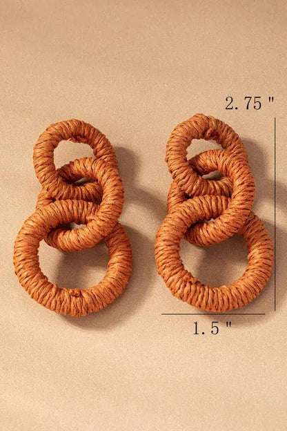 Hemp rope wrapped chunky wood hoop earrings - Couture Envy