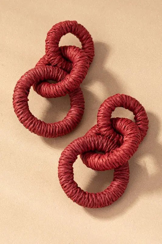 Hemp rope wrapped chunky wood hoop earrings - Couture Envy