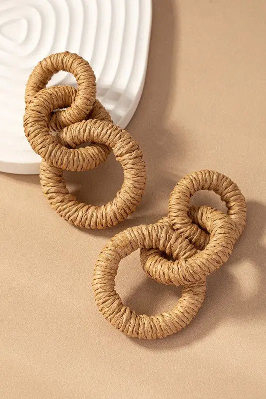 Hemp rope wrapped chunky wood hoop earrings - Couture Envy