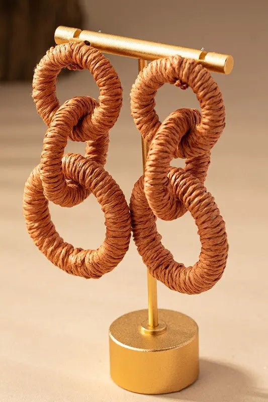 Hemp rope wrapped chunky wood hoop earrings - Couture Envy