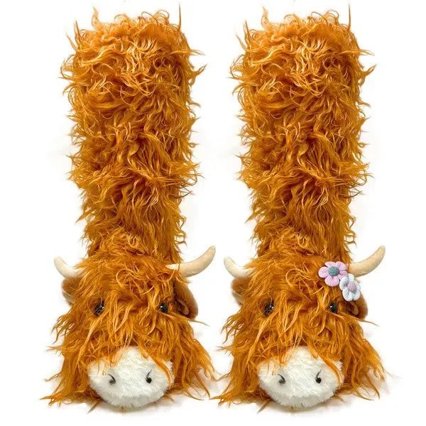 Highland Cattel - Kids' Plush Animal Slipper Socks - Couture Envy