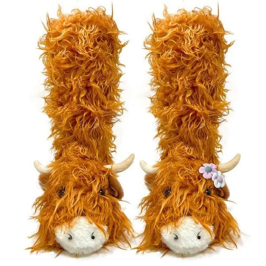 Highland Cattel - Kids' Plush Animal Slipper Socks - Couture Envy