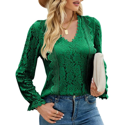 Hollow Long Sleeve Lace Top Woman - Couture Envy