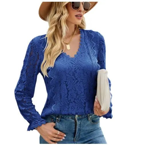 Hollow Long Sleeve Lace Top Woman - Couture Envy