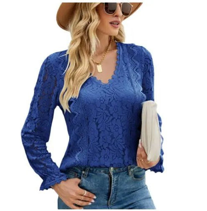 Hollow Long Sleeve Lace Top Woman - Couture Envy