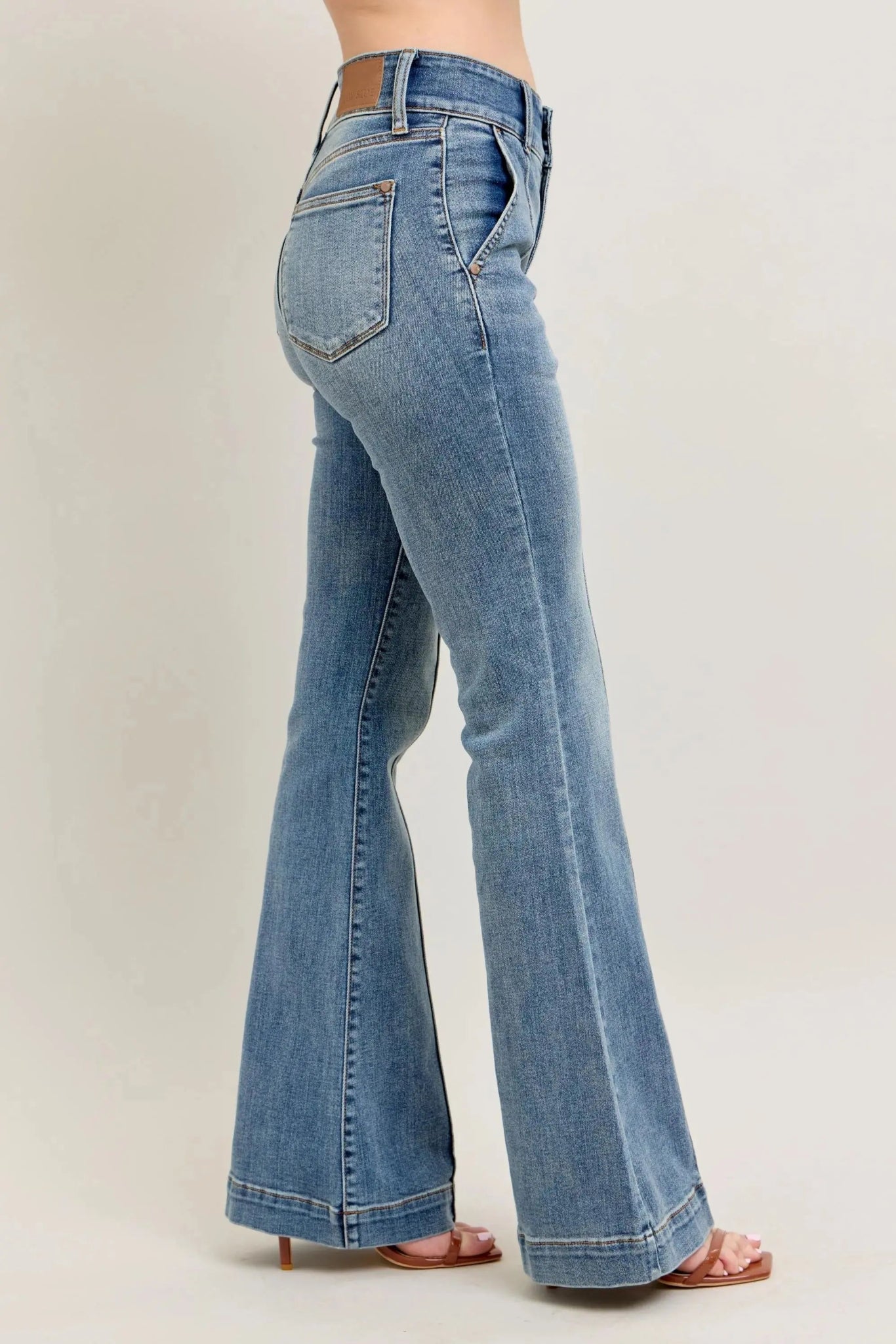 Judy Blue Full Size High - Waist Flare Denim Jeans with Front Seam Detail Plus Size - Couture Envy