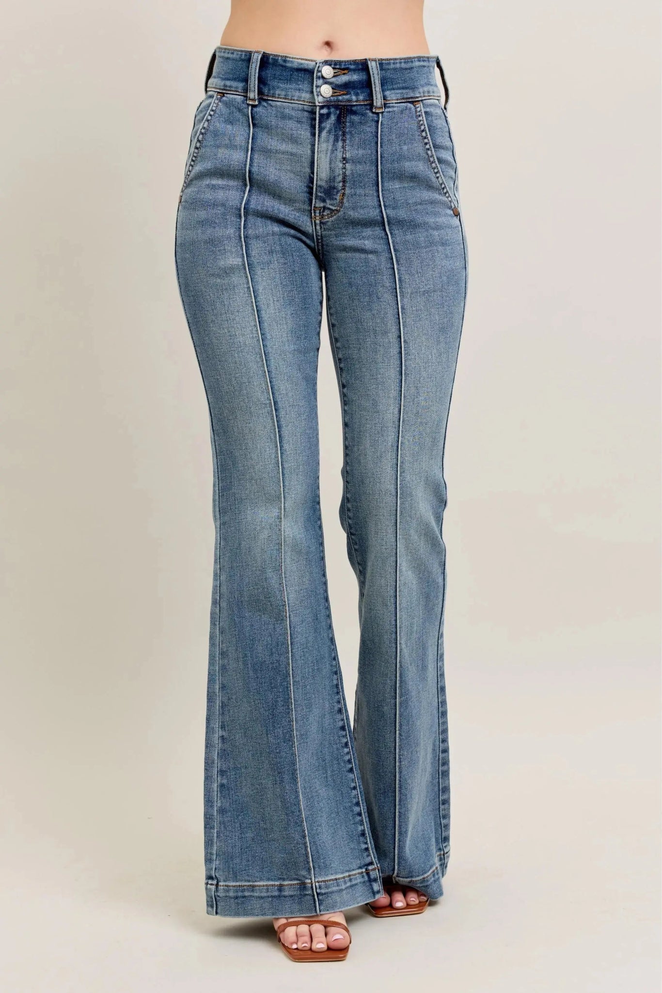 Judy Blue Full Size High - Waist Flare Denim Jeans with Front Seam Detail Plus Size - Couture Envy
