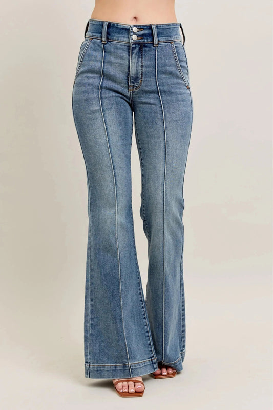 Judy Blue Full Size High - Waist Flare Denim Jeans with Front Seam Detail Plus Size - Couture Envy