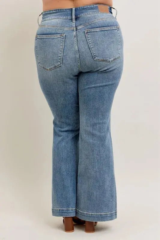 Judy Blue Full Size High - Waist Flare Denim Jeans with Front Seam Detail Plus Size - Couture Envy