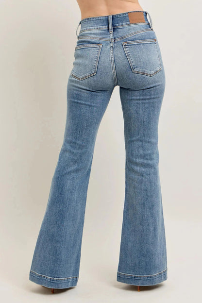 Judy Blue Full Size High - Waist Flare Denim Jeans with Front Seam Detail Plus Size - Couture Envy