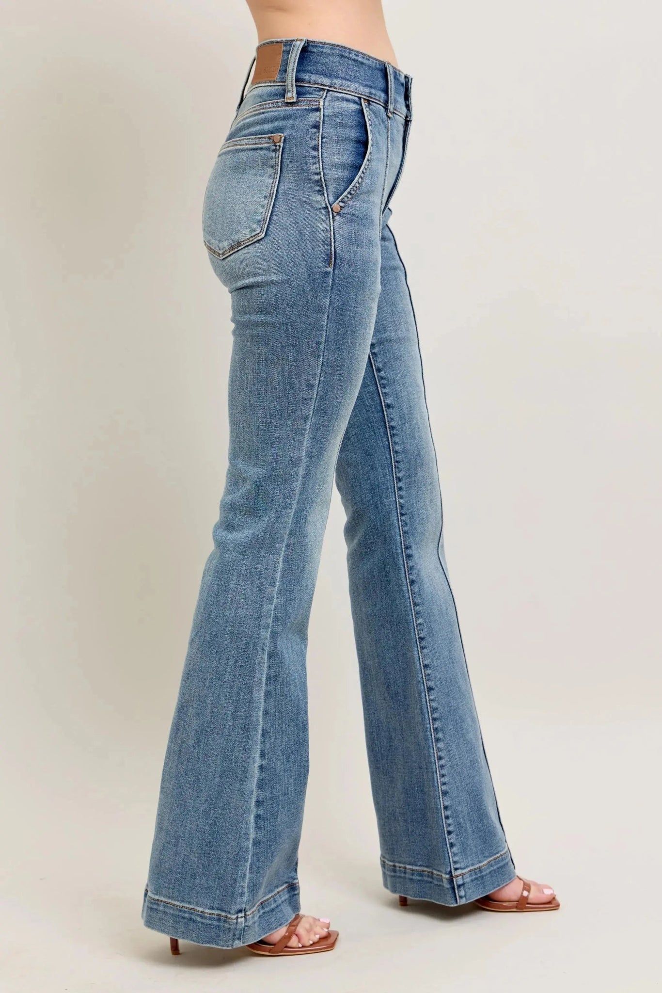 Judy Blue Full Size High - Waist Flare Denim Jeans with Front Seam Detail Plus Size - Couture Envy