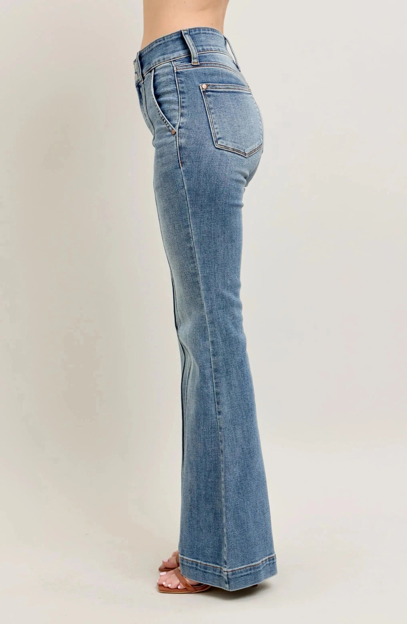 Judy Blue Full Size High - Waist Flare Denim Jeans with Front Seam Detail Plus Size - Couture Envy