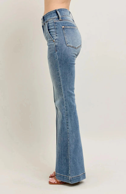 Judy Blue Full Size High - Waist Flare Denim Jeans with Front Seam Detail Plus Size - Couture Envy