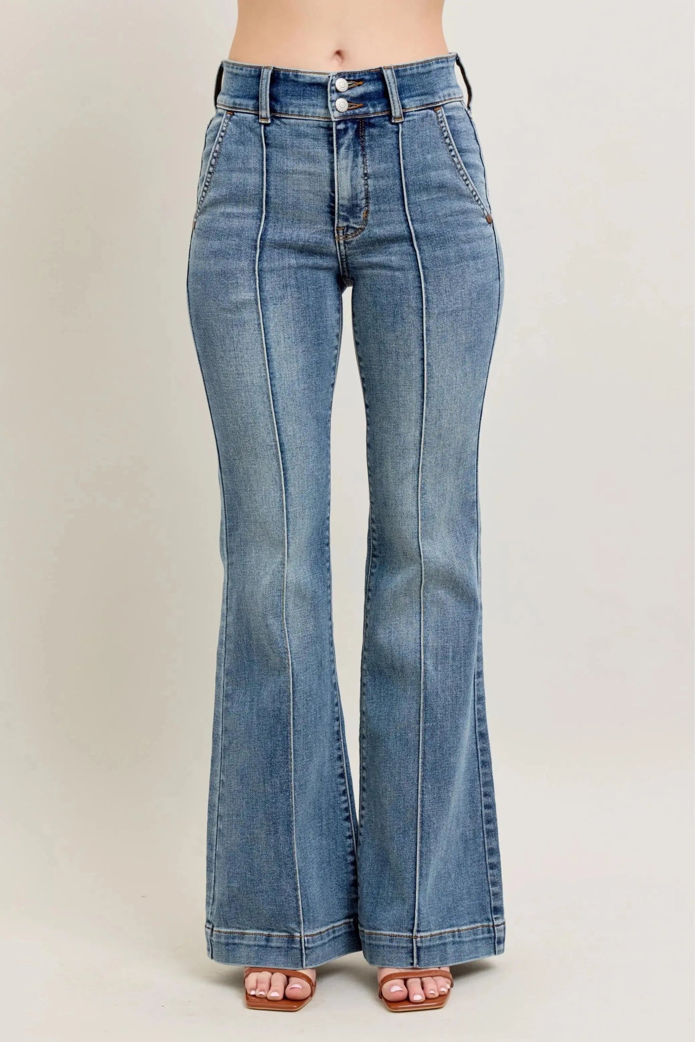 Judy Blue Full Size High - Waist Flare Denim Jeans with Front Seam Detail Plus Size - Couture Envy