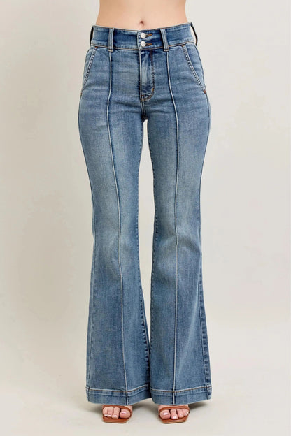 Judy Blue Full Size High - Waist Flare Denim Jeans with Front Seam Detail Plus Size - Couture Envy