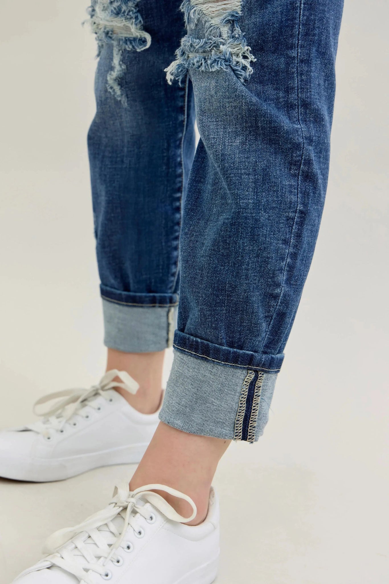 Judy Blue Full Size Mid Rise Cuffed Destroy Bf Jeans Plus Size - Couture Envy