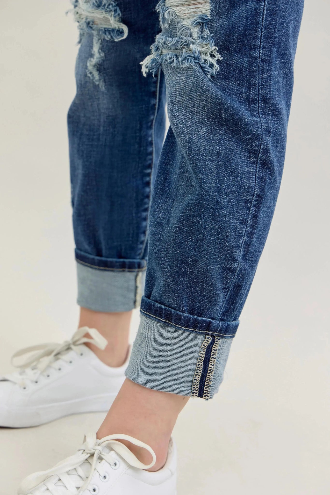 Judy Blue Full Size Mid Rise Cuffed Destroy Bf Jeans Plus Size - Couture Envy