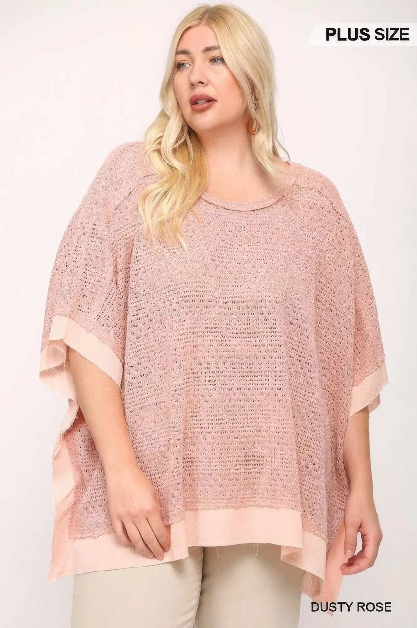 Light Knit And Woven Mixed Boxy Top With Poncho Sleeve - Couture Envy