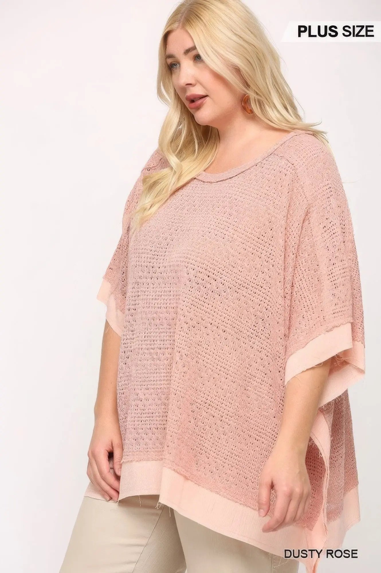 Light Knit And Woven Mixed Boxy Top With Poncho Sleeve - Couture Envy