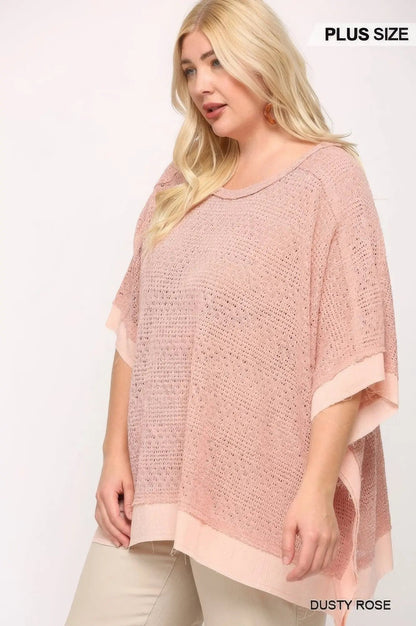 Light Knit And Woven Mixed Boxy Top With Poncho Sleeve - Couture Envy