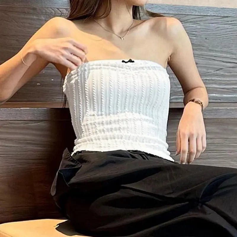 Little Woman Bow Stitching Pure Color Tube - top Top - Couture Envy