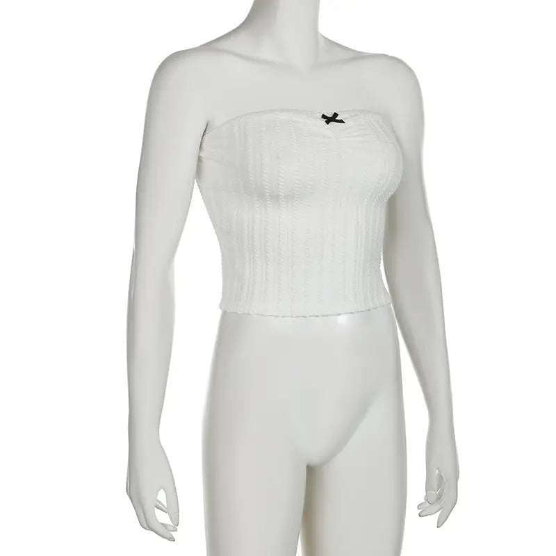 Little Woman Bow Stitching Pure Color Tube - top Top - Couture Envy
