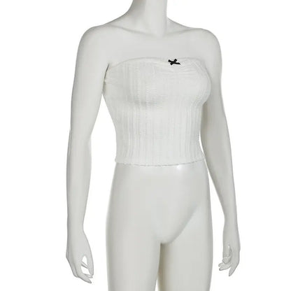Little Woman Bow Stitching Pure Color Tube - top Top - Couture Envy