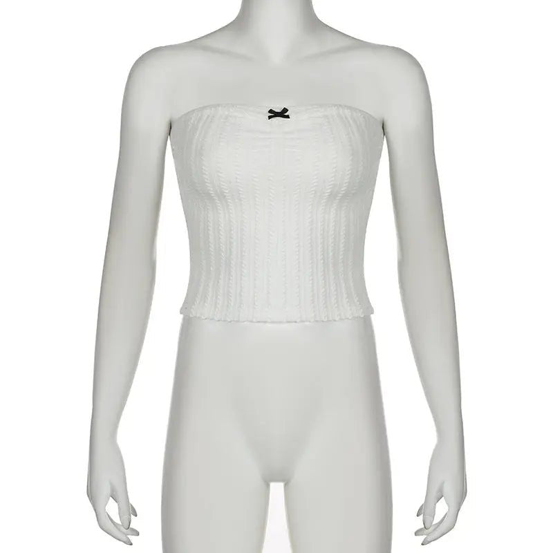 Little Woman Bow Stitching Pure Color Tube - top Top - Couture Envy