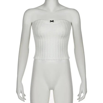 Little Woman Bow Stitching Pure Color Tube - top Top - Couture Envy