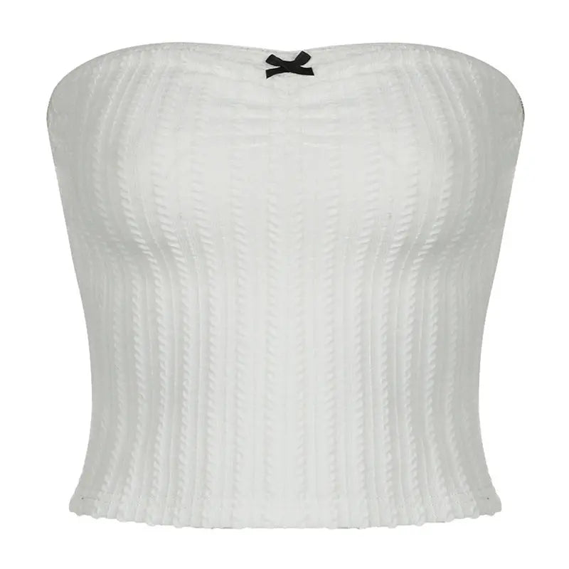 Little Woman Bow Stitching Pure Color Tube - top Top - Couture Envy