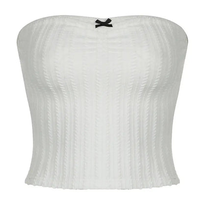 Little Woman Bow Stitching Pure Color Tube - top Top - Couture Envy