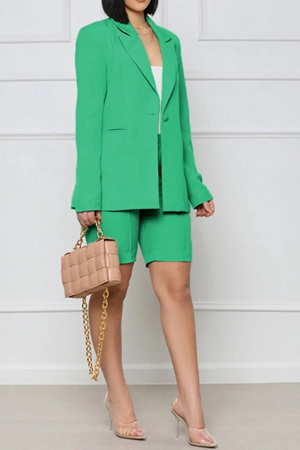 Long Sleeve Blazer and Shorts Set - Couture Envy