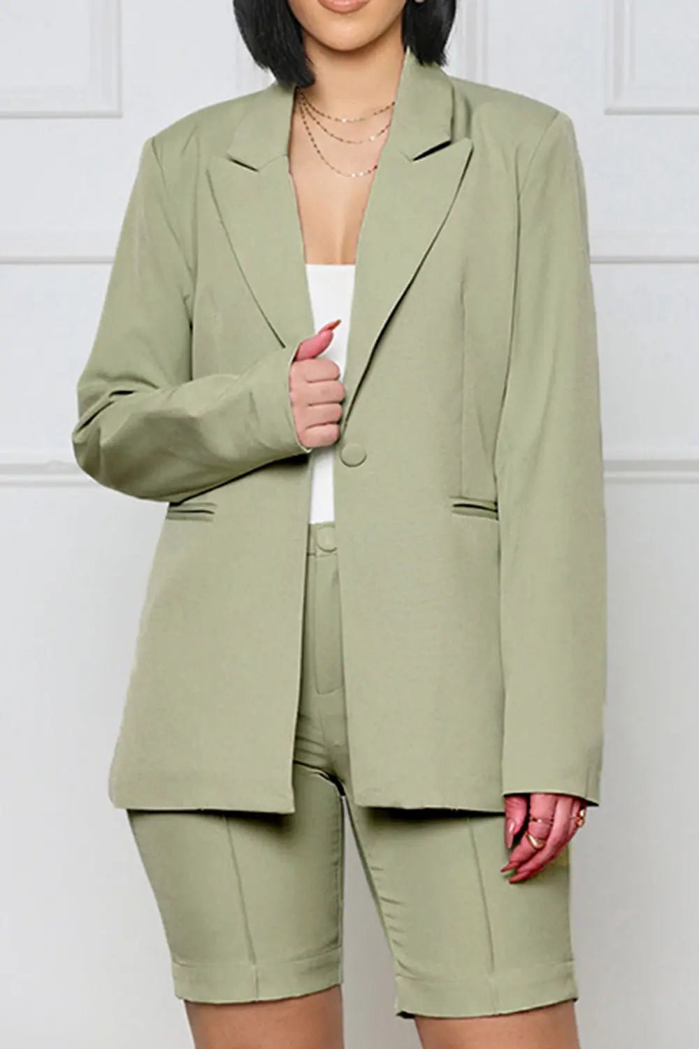 Long Sleeve Blazer and Shorts Set - Couture Envy