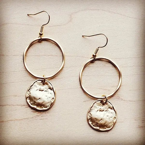 Matte Gold Hoop Earrings with Coin Dangle - Couture Envy