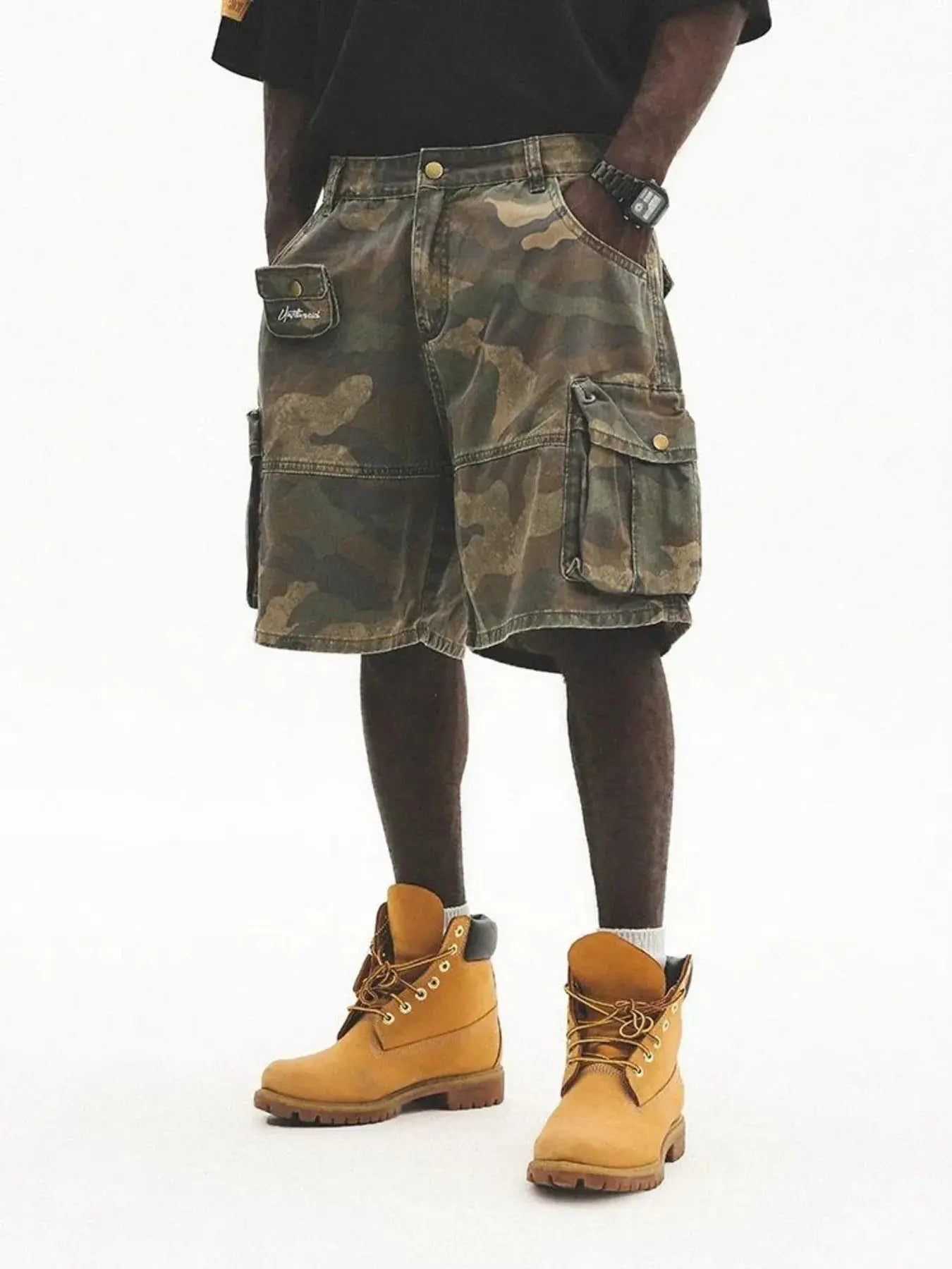 Men's Plus Size Camo Cargo Shorts with Multiple Pockets - Couture Envy
