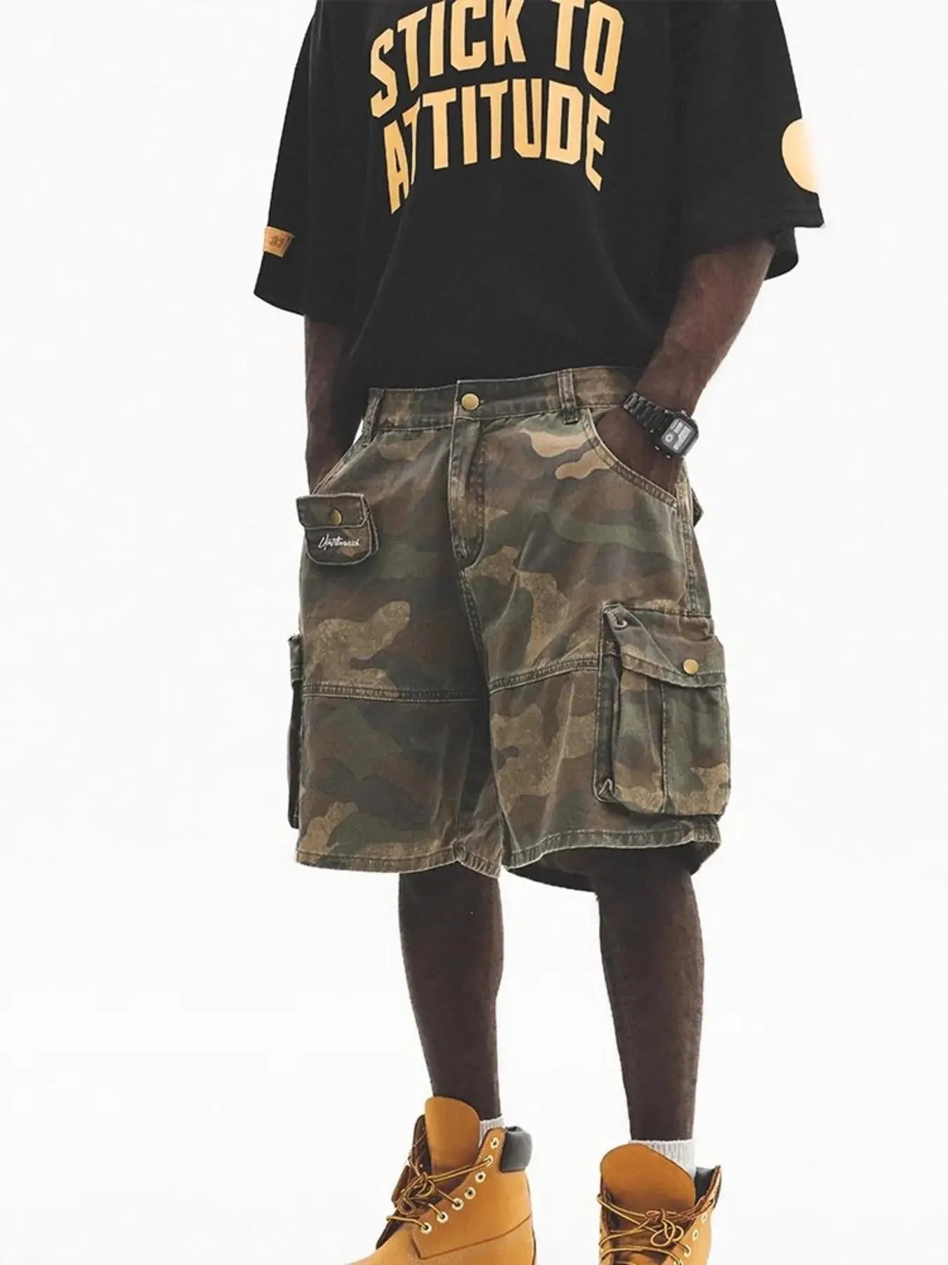 Men's Plus Size Camo Cargo Shorts with Multiple Pockets - Couture Envy