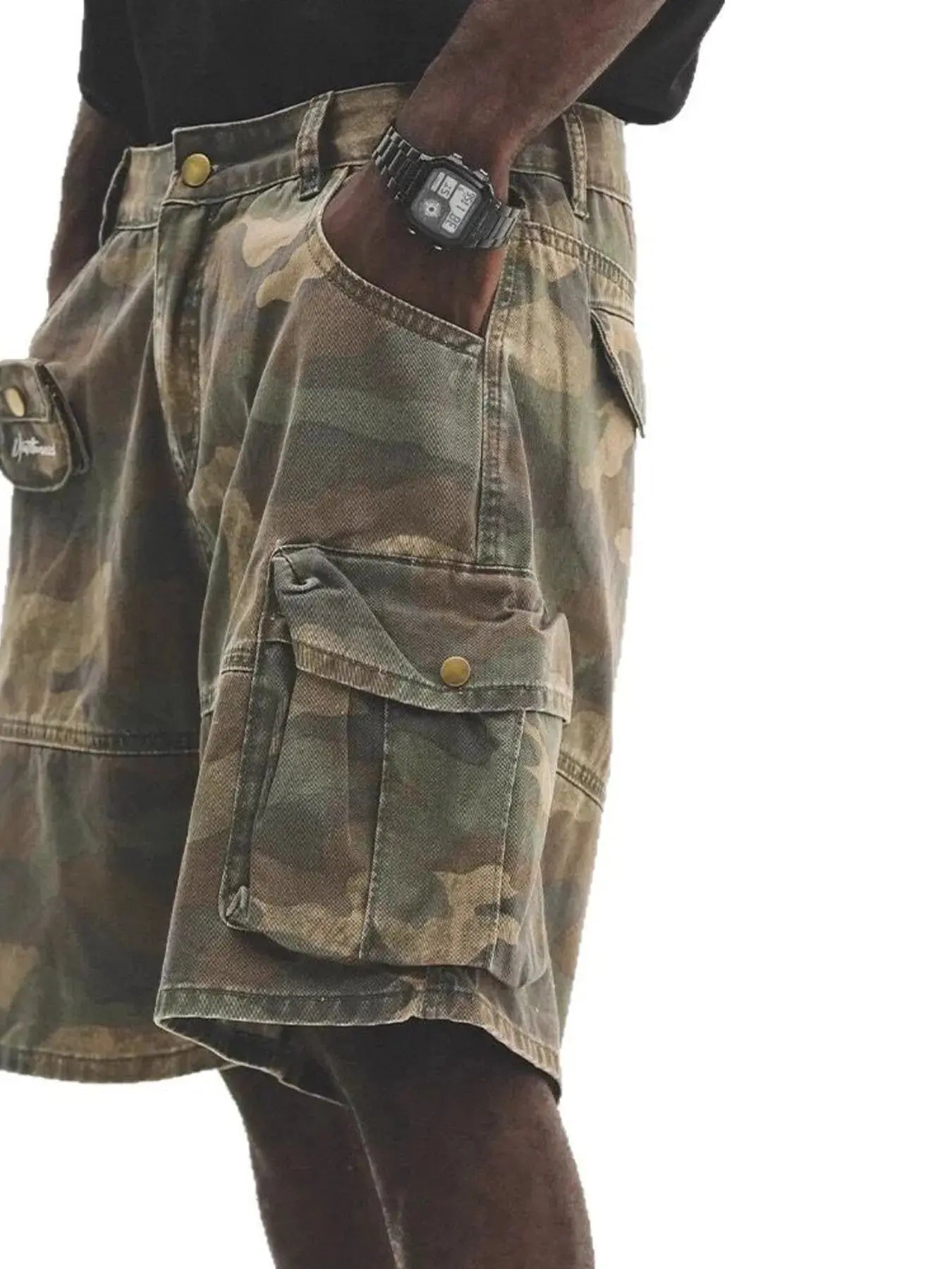 Men's Plus Size Camo Cargo Shorts with Multiple Pockets - Couture Envy