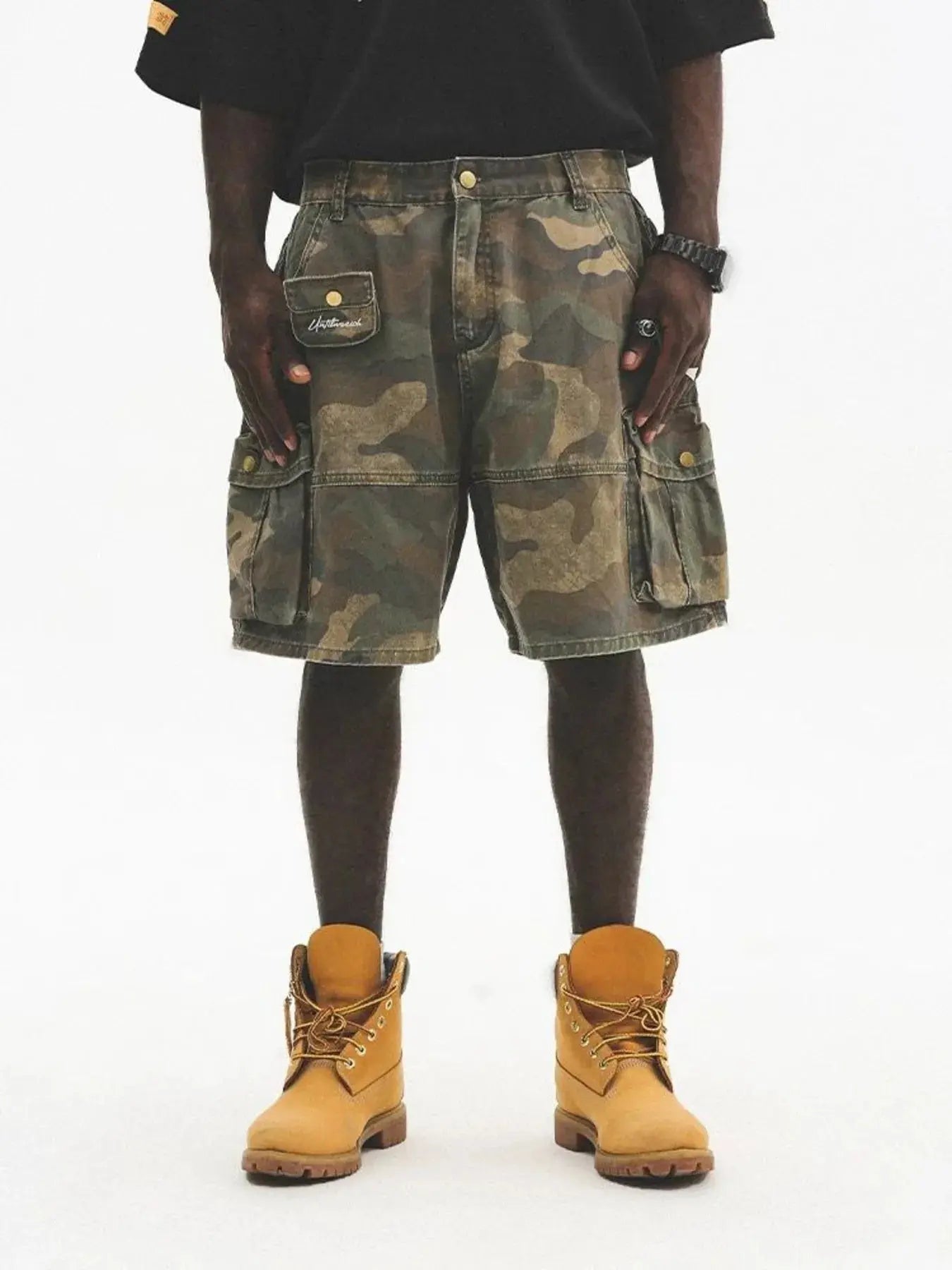 Men's Plus Size Camo Cargo Shorts with Multiple Pockets - Couture Envy