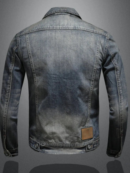 Men's Plus Size Washed Zip Up Denim Jacket with Chest Pockets - Couture Envy