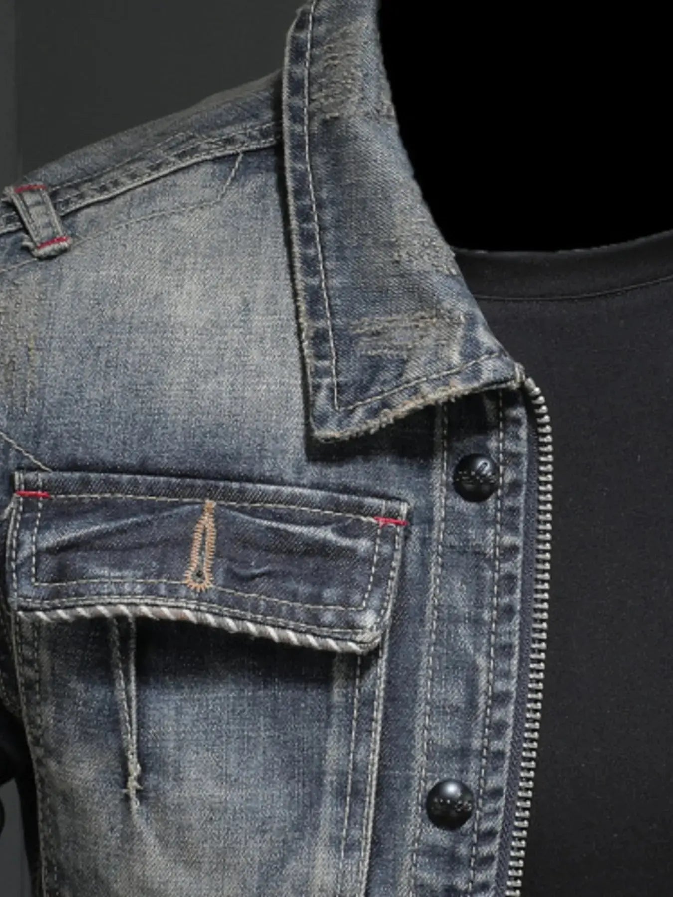 Men's Plus Size Washed Zip Up Denim Jacket with Chest Pockets - Couture Envy