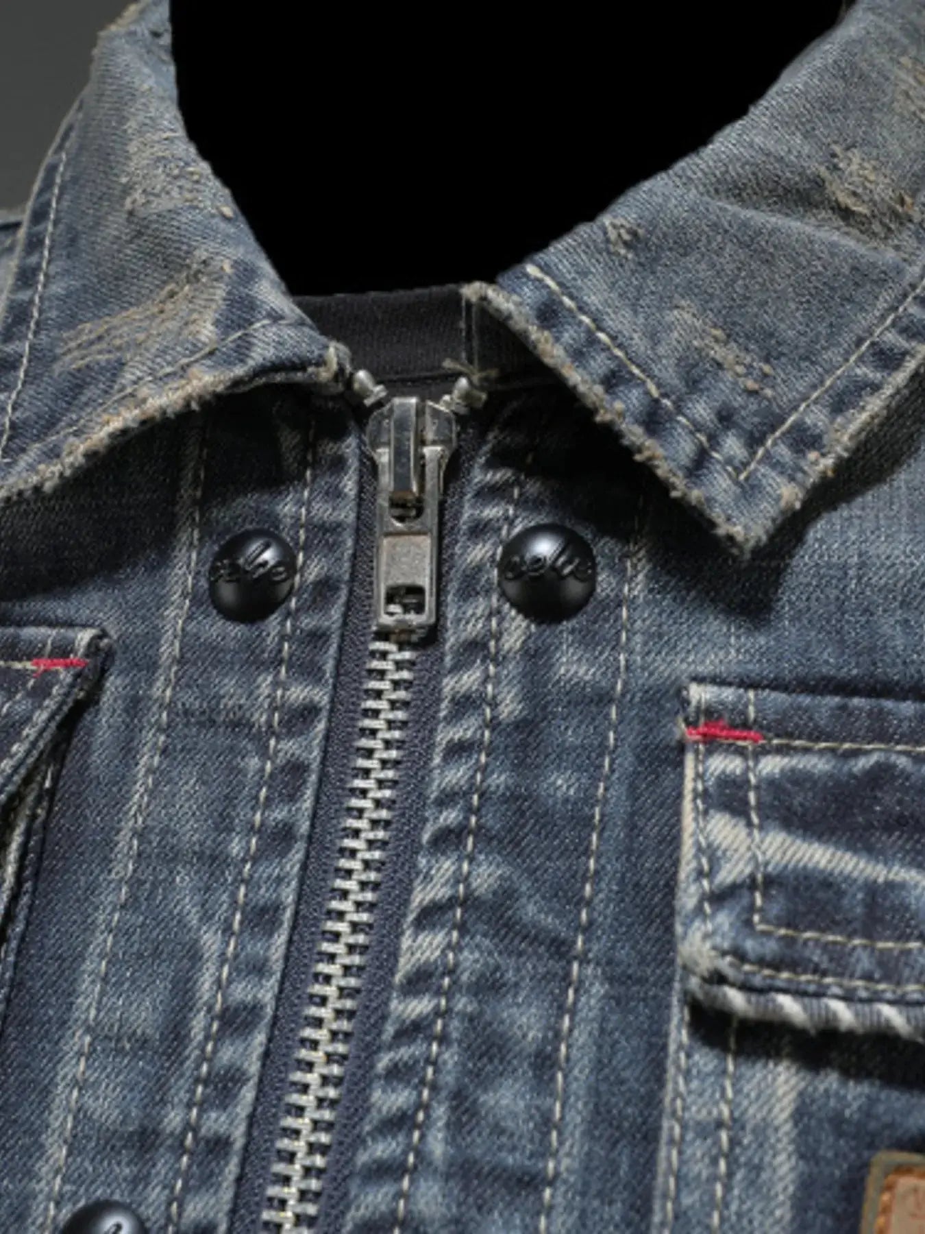 Men's Plus Size Washed Zip Up Denim Jacket with Chest Pockets - Couture Envy