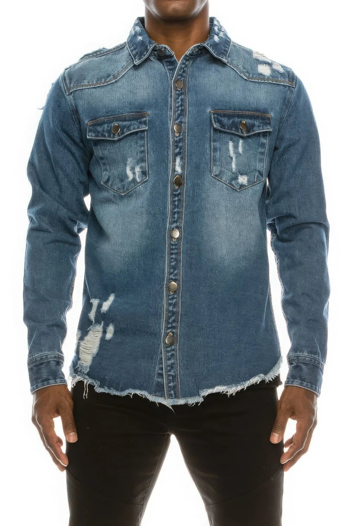 Men's Ripped Denim Overshirt - Couture Envy