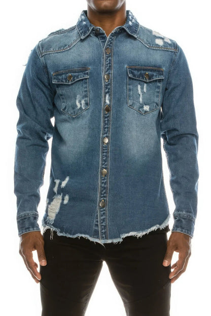 Men's Ripped Denim Overshirt - Couture Envy