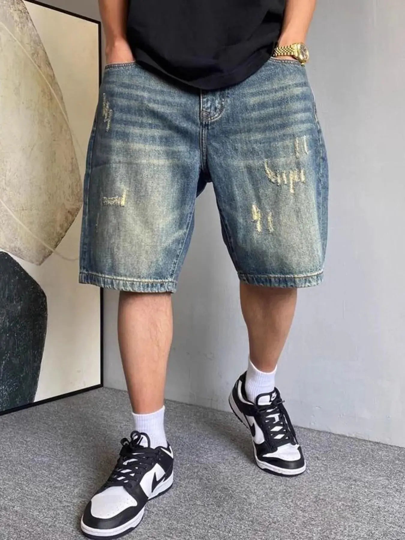 Men's Vintage Washed Distressed Denim Shorts - Couture Envy