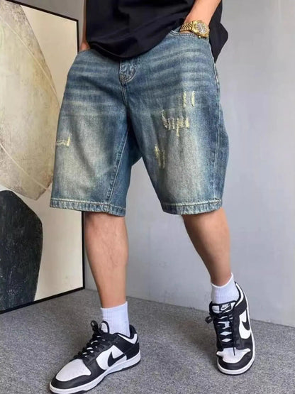 Men's Vintage Washed Distressed Denim Shorts - Couture Envy