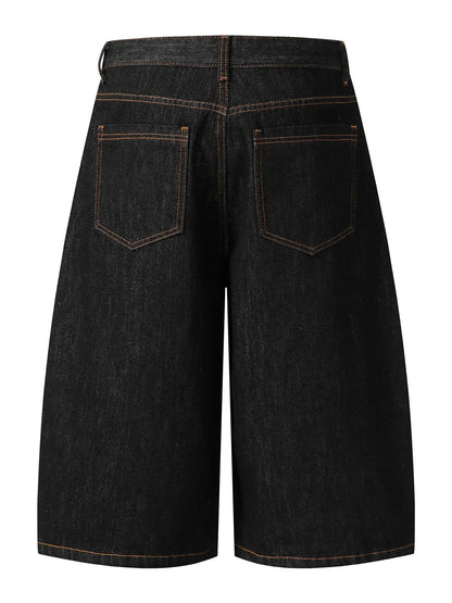 Men's Wide Leg Denim Shorts with Embroidered Pocket Detail - Couture Envy