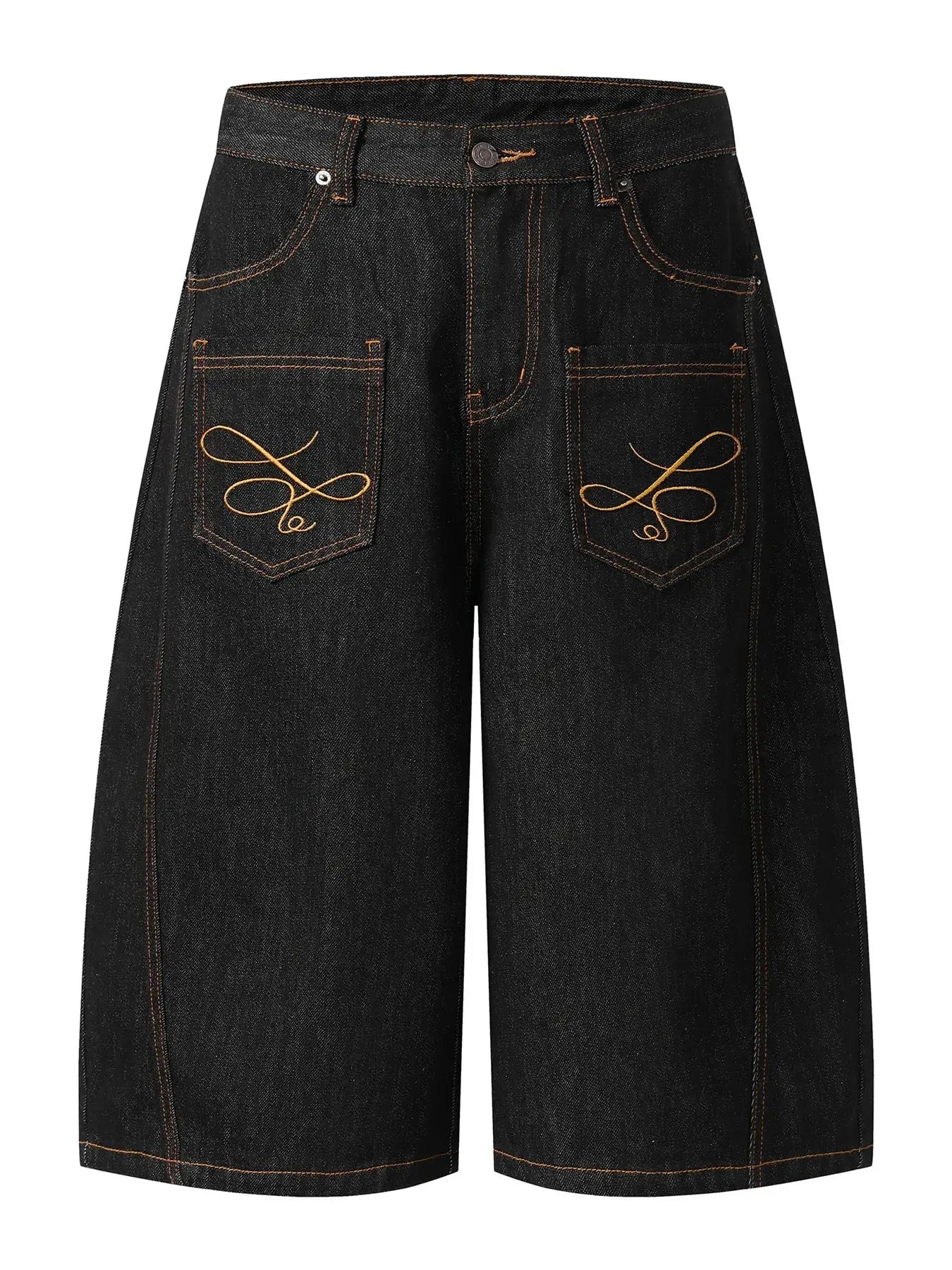 Men's Wide Leg Denim Shorts with Embroidered Pocket Detail - Couture Envy
